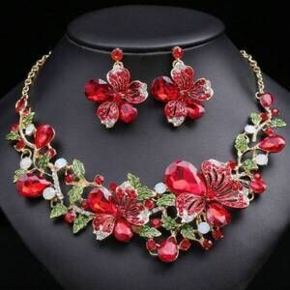Lady Exaggerates Necklace Earrings Kit Colorful Flower Bridal Dress A Gift